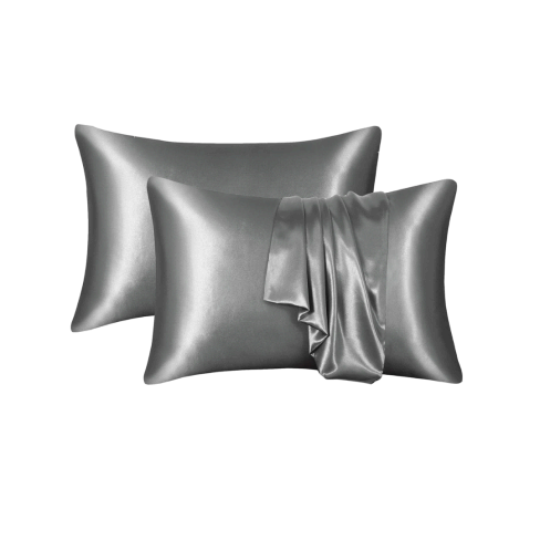 Funda de almohada de satén (color gris, 2 fundas)